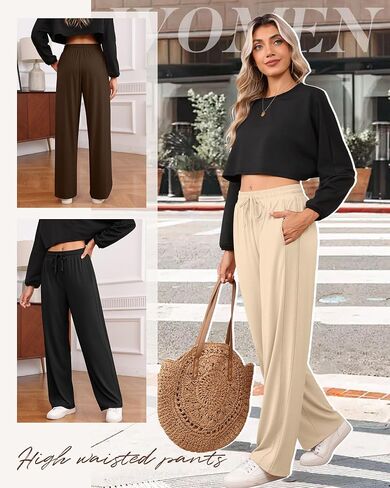 4 Pack Women's Lounge Pants, Comfy Wide Leg Yoga Pants High Waisted Drawstring Baggy Sweatpants with Pockets in Saudi Arabia