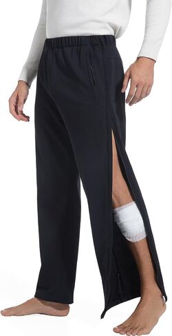 Mens Tear Away Pants Full Zipper Legs Open Bottom Sweatpants Breakaway Post Surgery Pants in Saudi Arabia