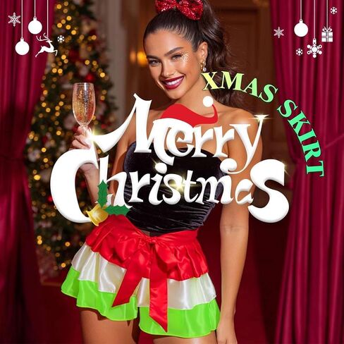 TWINKLEDE Christmas Tutu Skirt Tie-on Bustle Costume Skirt Festival Xmas Tutus for Women in Kuwait