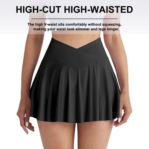 Womens Tennis Short, Crossover High Waisted Tennis Skirts with Pockets and Underneath Shorts, Workout Athletic Skort Skirt in Saudi Arabia
