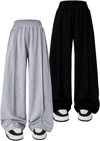 Nivne Tco Tween الفتيات 2 قطعة السراويل نمط الشارع متماسكة بلون فضفاض عادية مطاطا حزام Sweatpants مجموعة in Kuwait