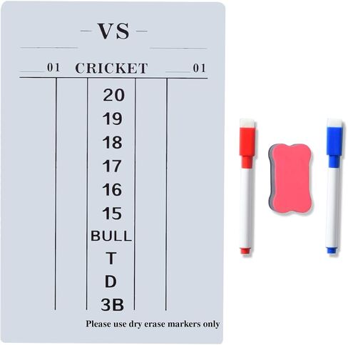 Dart Scoreboard with Dry Erase Markers and Eraser, Easy to Install and Clean, Waterproof Surface for Cricket and '01 Games, 7.48 x 15.75 Inches in Kuwait
