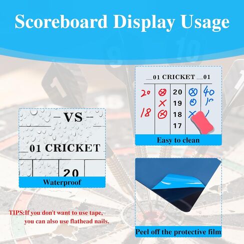 Dart Scoreboard with Dry Erase Markers and Eraser, Easy to Install and Clean, Waterproof Surface for Cricket and '01 Games, 7.48 x 15.75 Inches in Kuwait