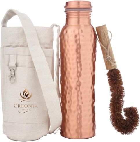 Copper Water Bottle With 100% Pure copper Hammered Ayurvedic Benefits, Leak Proof Bottle, Perfect for Everyday Use, Gifting, Cycling, Heavy Duty, Travel-Friendly Copper Water Bottle 32 OZ. in Saudi Arabia