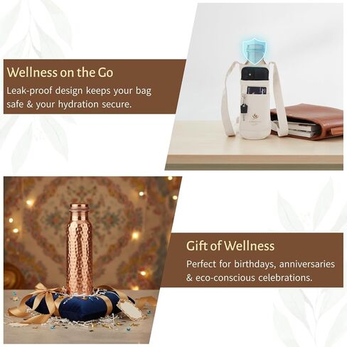 Copper Water Bottle With 100% Pure copper Hammered Ayurvedic Benefits, Leak Proof Bottle, Perfect for Everyday Use, Gifting, Cycling, Heavy Duty, Travel-Friendly Copper Water Bottle 32 OZ. in Saudi Arabia