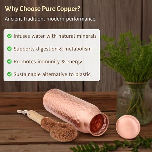 Copper Water Bottle With 100% Pure copper Hammered Ayurvedic Benefits, Leak Proof Bottle, Perfect for Everyday Use, Gifting, Cycling, Heavy Duty, Travel-Friendly Copper Water Bottle 32 OZ. in Saudi Arabia