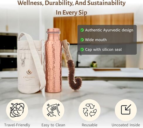 Copper Water Bottle With 100% Pure copper Hammered Ayurvedic Benefits, Leak Proof Bottle, Perfect for Everyday Use, Gifting, Cycling, Heavy Duty, Travel-Friendly Copper Water Bottle 32 OZ. in Saudi Arabia