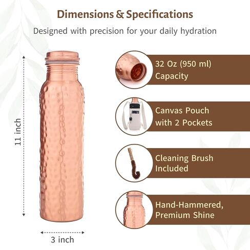Copper Water Bottle With 100% Pure copper Hammered Ayurvedic Benefits, Leak Proof Bottle, Perfect for Everyday Use, Gifting, Cycling, Heavy Duty, Travel-Friendly Copper Water Bottle 32 OZ. in Saudi Arabia