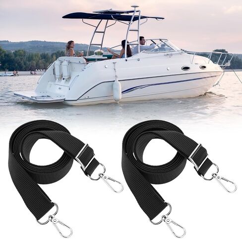 QWORK Adjustable Bimini Boat Top Straps, 2 PCS Marine Awning Webbing Straps with Loops and Single Snap Hook, 24"- 60" Stainless Steel Boat Awning Hardware, Marine Nylon Top Strap in Saudi Arabia
