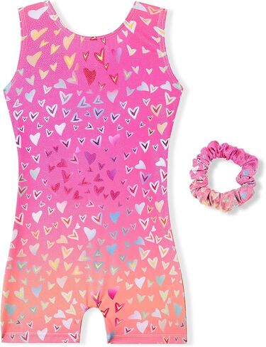 Gymnastics Leotards For Girls with Hair Scrunchie Kids Gymnastic Outfit Sparkle Dance Unitards Biketards in Kuwait