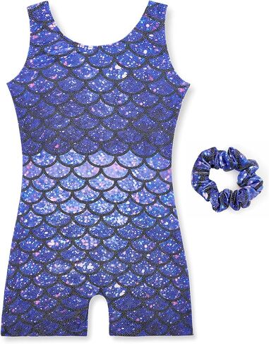 Gymnastics Leotards For Girls with Hair Scrunchie Kids Gymnastic Outfit Sparkle Dance Unitards Biketards in Kuwait