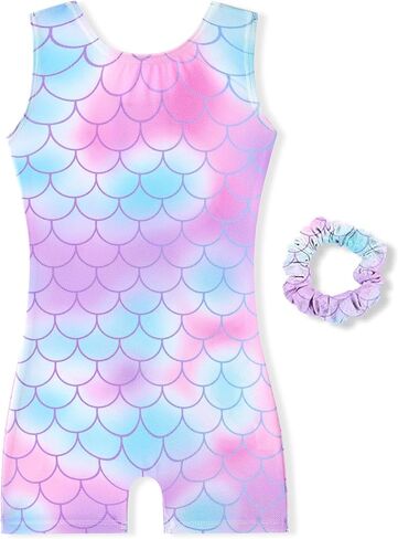 Gymnastics Leotards For Girls with Hair Scrunchie Kids Gymnastic Outfit Sparkle Dance Unitards Biketards in Kuwait