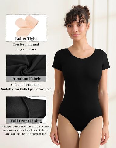 2Pcs Women Team Basic Short Sleeve Ballet Leotard for Dance with Tights in Saudi Arabia