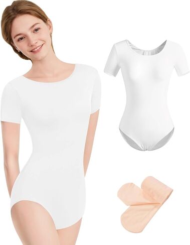 2Pcs Women Team Basic Short Sleeve Ballet Leotard for Dance with Tights in Saudi Arabia
