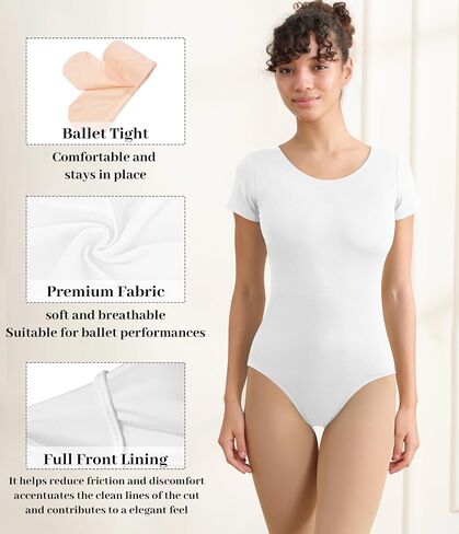 2Pcs Women Team Basic Short Sleeve Ballet Leotard for Dance with Tights in Saudi Arabia