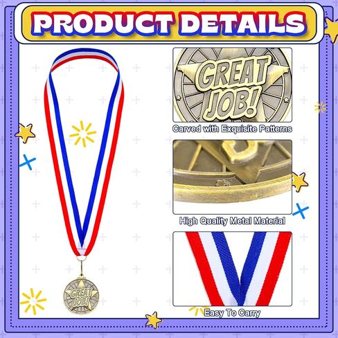 Quelay 100 Pcs Award Medals Bulk 2 Inch Gold Winner Medals with Neck Ribbons for Sports Tournaments Competitions Party Favors in Saudi Arabia