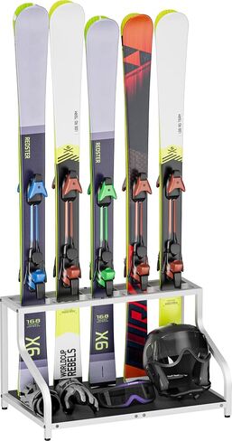 Ski Storage Rack for Garage — Freestanding Ski Holder for 4 Pair Skis, Boot, Helmet, Goggles, Indoor Snowboard Rack Organizer Stand for Home, Shed, Basement, Black in Saudi Arabia