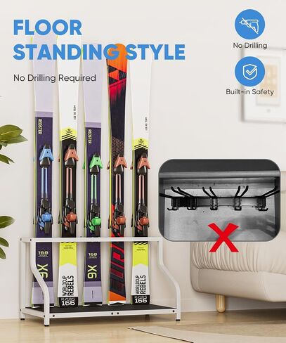Ski Storage Rack for Garage — Freestanding Ski Holder for 4 Pair Skis, Boot, Helmet, Goggles, Indoor Snowboard Rack Organizer Stand for Home, Shed, Basement, Black in Saudi Arabia