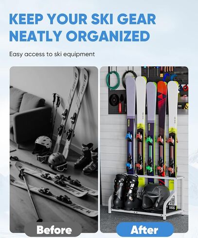 Ski Storage Rack for Garage — Freestanding Ski Holder for 4 Pair Skis, Boot, Helmet, Goggles, Indoor Snowboard Rack Organizer Stand for Home, Shed, Basement, Black in Saudi Arabia