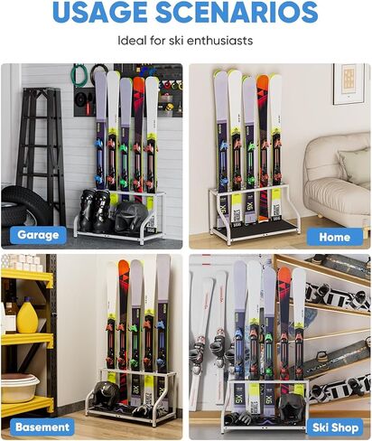 Ski Storage Rack for Garage — Freestanding Ski Holder for 4 Pair Skis, Boot, Helmet, Goggles, Indoor Snowboard Rack Organizer Stand for Home, Shed, Basement, Black in Saudi Arabia