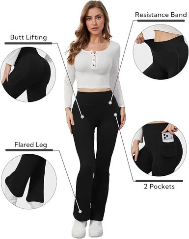 سراويل اليوغا النسائية ذات الغنيمة القابلة للرفع بدون التماس الأمامي سراويل اليوغا المضيئة مع جيوب شريط المقاومة تجريب طماق in Kuwait