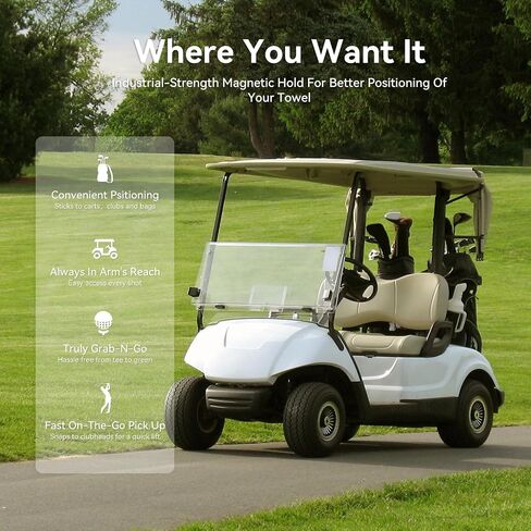 Magnetic Golf Towel with Clip and Cleaning Pocket -Premium Ultra Absorbent and sandfree Waffle Weave Microfiber Towel-Golf Accessories for Golf Bags, Carts or Clubs 16"*16“ in Kuwait