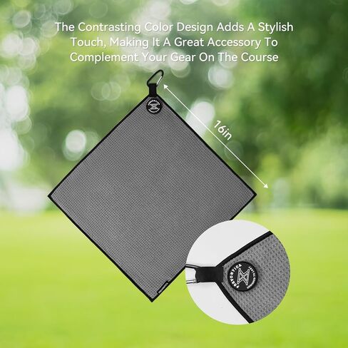 Magnetic Golf Towel with Clip and Cleaning Pocket -Premium Ultra Absorbent and sandfree Waffle Weave Microfiber Towel-Golf Accessories for Golf Bags, Carts or Clubs 16"*16“ in Kuwait