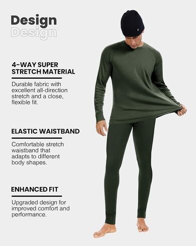 أطقم طبقات أساسية من صوف ميرينو بنسبة 100% للرجال - مجموعة هدايا ملابس داخلية حرارية خفيفة ومتوسطة الوزن مع قبعة صغيرة من الصوف in Kuwait