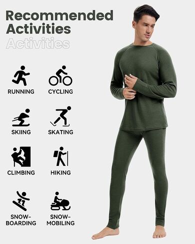 أطقم طبقات أساسية من صوف ميرينو بنسبة 100% للرجال - مجموعة هدايا ملابس داخلية حرارية خفيفة ومتوسطة الوزن مع قبعة صغيرة من الصوف in Kuwait