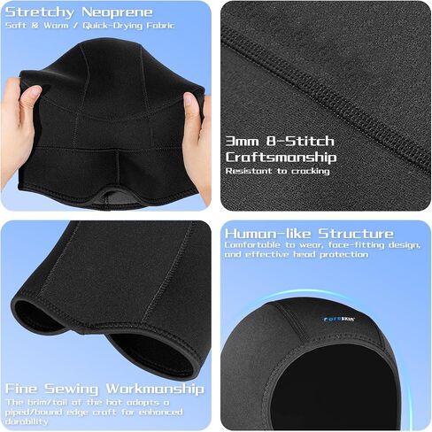 Unisex Neoprene Diving Hood - Durable & Stretchable Wetsuit Cap for Men & Women | Scuba Diving, Snorkeling, Surfing, Kayaking, Canoeing, Swimming, Sailing & All Water Sports in Saudi Arabia