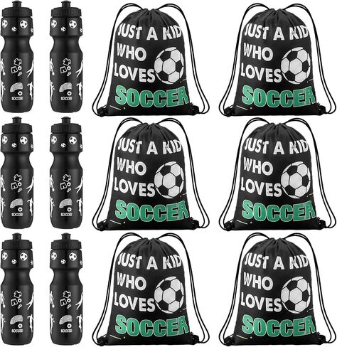 12 Pcs Soccer Party Favors 24 oz Soccer Gift Water Bottle with Drawstring Bag Set Goodie Bags for Sports Team Gifts Birthday Decoration in Saudi Arabia
