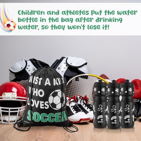 12 Pcs Soccer Party Favors 24 oz Soccer Gift Water Bottle with Drawstring Bag Set Goodie Bags for Sports Team Gifts Birthday Decoration in Saudi Arabia