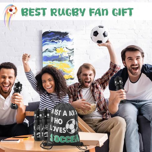 12 Pcs Soccer Party Favors 24 oz Soccer Gift Water Bottle with Drawstring Bag Set Goodie Bags for Sports Team Gifts Birthday Decoration in Saudi Arabia