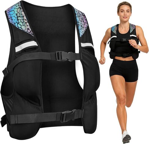 Weighted Vest for Woman Men, 0-10lbs Adjustable Running Vest with 10 Removable Weights, Weight Training Vest for Weight Loss, Colorful Reflective Straps & Phone Pockets, Machine Washable-DE25008 in Saudi Arabia