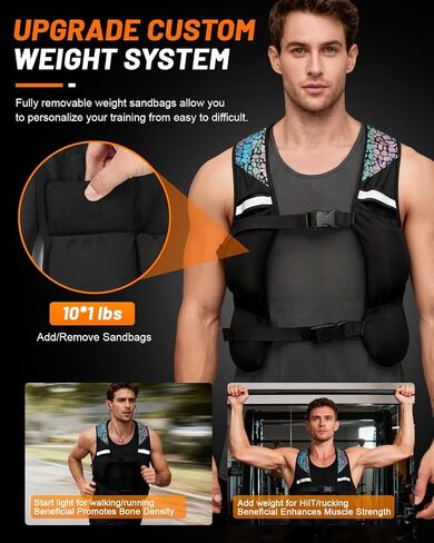 Weighted Vest for Woman Men, 0-10lbs Adjustable Running Vest with 10 Removable Weights, Weight Training Vest for Weight Loss, Colorful Reflective Straps & Phone Pockets, Machine Washable-DE25008 in Saudi Arabia