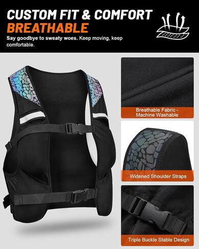 Weighted Vest for Woman Men, 0-10lbs Adjustable Running Vest with 10 Removable Weights, Weight Training Vest for Weight Loss, Colorful Reflective Straps & Phone Pockets, Machine Washable-DE25008 in Saudi Arabia