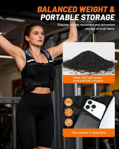 Weighted Vest for Woman Men, 0-10lbs Adjustable Running Vest with 10 Removable Weights, Weight Training Vest for Weight Loss, Colorful Reflective Straps & Phone Pockets, Machine Washable-DE25008 in Saudi Arabia