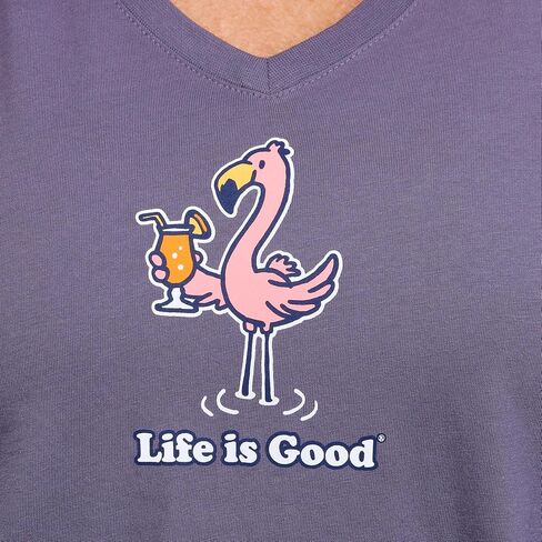 Life is Good. Women's Flamingo Cocktail Short Sleeve Crusher-LITE Vee, Dusk Purple in Saudi Arabia