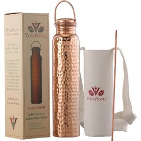 100% Pure Copper Water Bottle 64 oz with Handle, Lid, Carrying Bag & Straw - Hammered Ayurvedic Copper Water Jug 2L in Saudi Arabia