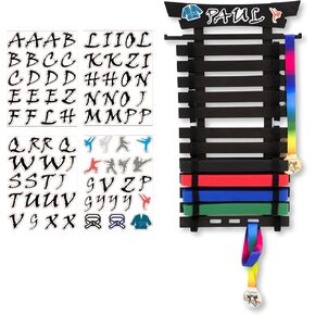 12 Belts Karate Belt Display Rack, Wooden Wall Mounted Martial Arts Belt Holder with Letter Stickers, Taekwondo Belt Organizer for Kids & Adults in Saudi Arabia