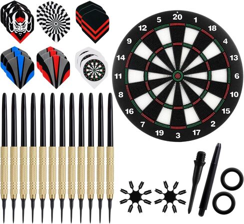 Soulchen 153 Pcs Dartboard Sets -1 Soft Tip Dartboard 12 Soft Tip Darts 100 Extra Dart Tips 18 Tails 2 Flight Protectors 20 Rubber Rings for Indoor Game Party Games Birthday Gifts in Saudi Arabia