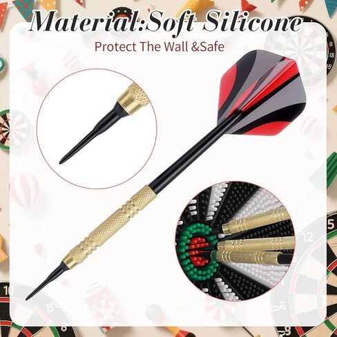 Soulchen 153 Pcs Dartboard Sets -1 Soft Tip Dartboard 12 Soft Tip Darts 100 Extra Dart Tips 18 Tails 2 Flight Protectors 20 Rubber Rings for Indoor Game Party Games Birthday Gifts in Saudi Arabia