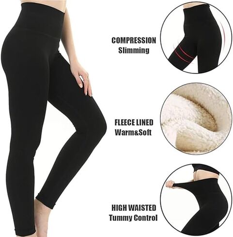 Women's Fleece Lined - High Waisted Thermal Yoga Pants,Warm Soft Winter Workout Running Hiking Tights in Saudi Arabia