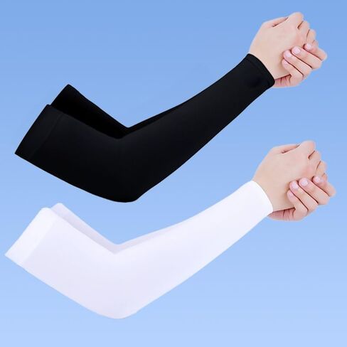 2 Pairs Arm Sleeves Compression Protection for Men and Women Sports Sun Arm Sleeves Baseball Basketball Football Golf Running(Black,White) in Saudi Arabia