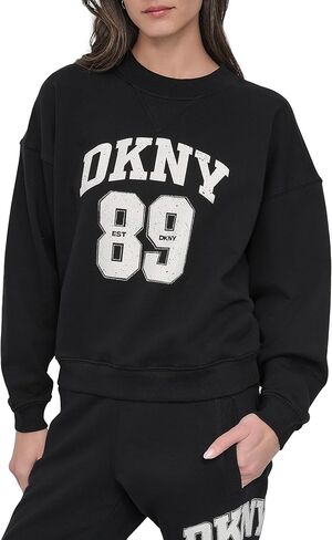 سويت شيرت نسائي من DKNY بشعار الجيرسيه بحجر الراين وياقة دائرية in Kuwait