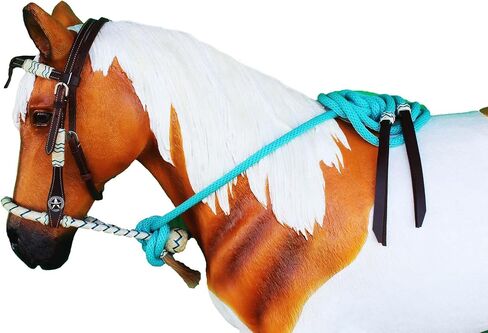CHALLENGER Horse Western Knotted Bosal Rawhide Hanger Headstall w/Turquoise Braided Reins 78J04TR in Saudi Arabia