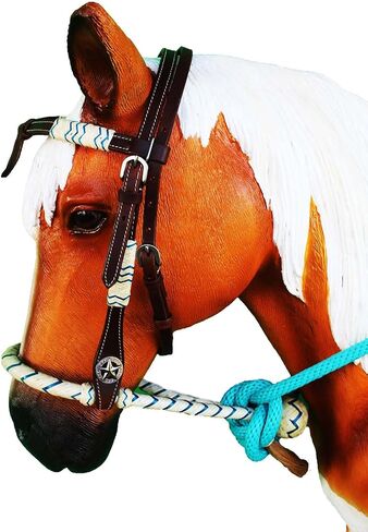 CHALLENGER Horse Western Knotted Bosal Rawhide Hanger Headstall w/Turquoise Braided Reins 78J04TR in Saudi Arabia