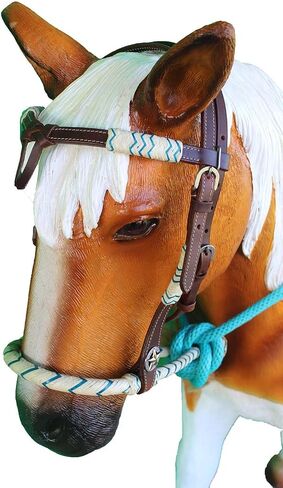 CHALLENGER Horse Western Knotted Bosal Rawhide Hanger Headstall w/Turquoise Braided Reins 78J04TR in Saudi Arabia