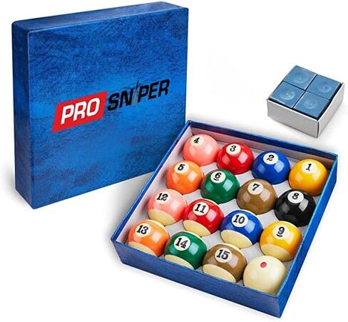 كرات البلياردو Prosniper - مجموعة 16 كرة بلياردو ممتازة تتضمن 4X أطراف جديلة و4X طباشير أزرق مقاس 6 أونصة و2.25 بوصة I ملحقات طاولة البلياردو للمبتدئين والمحترفين، مصنوعة من الراتنج النقي in Kuwait