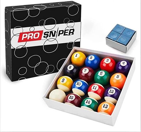 كرات البلياردو Prosniper - مجموعة 16 كرة بلياردو ممتازة تتضمن 4X أطراف جديلة و4X طباشير أزرق مقاس 6 أونصة و2.25 بوصة I ملحقات طاولة البلياردو للمبتدئين والمحترفين، مصنوعة من الراتنج النقي in Kuwait